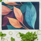 Linge De Cuisine Feuilles Abstraites Colorées (Plié)