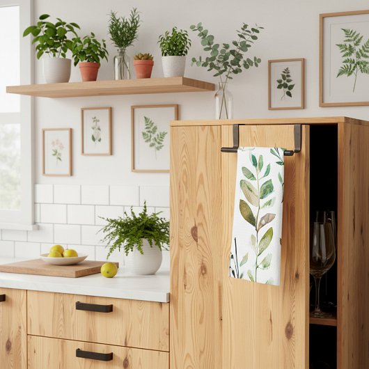 Linge De Cuisine Feuilles aux tons terre pastel