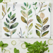 Linge De Cuisine Feuilles aux tons terre pastel (Plié)