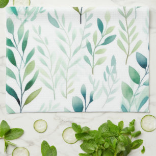 Linge De Cuisine Feuilles blancs verts