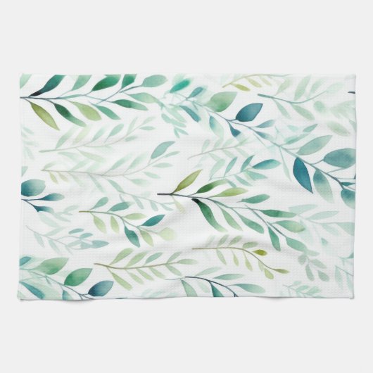 Linge De Cuisine Feuilles blancs verts (Horizontal)