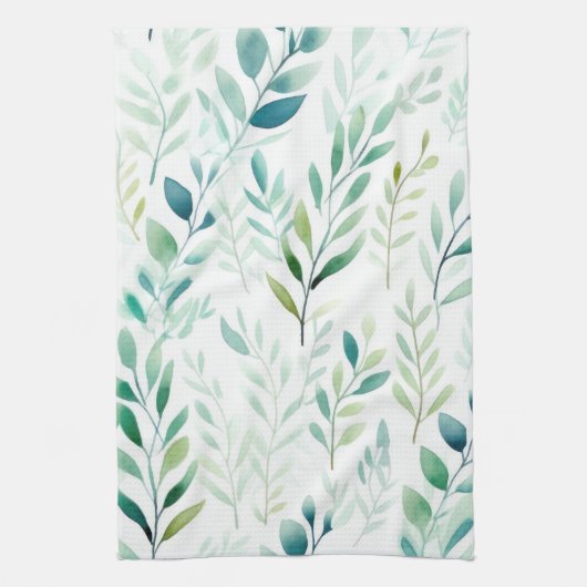 Linge De Cuisine Feuilles blancs verts (Vertical)