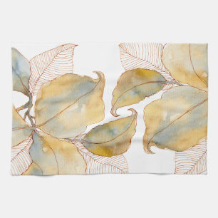 Linge De Cuisine Feuilles botaniques aquarelles bleu or mat