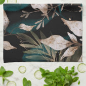 Linge De Cuisine Feuilles botaniques modernes foncés (Plié)