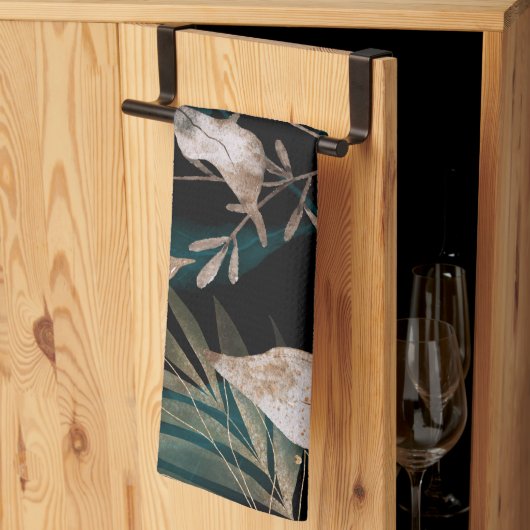 Linge De Cuisine Feuilles botaniques modernes foncés (Pliage en tiers)