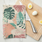 Linge De Cuisine Feuilles botaniques tropicaux Monogrammes Serviett (Quart Plié)