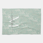 Linge De Cuisine Feuilles botaniques Turquoises modernes Monogramme (Horizontal)