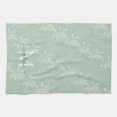 Linge De Cuisine Feuilles botaniques Turquoises modernes Monogramme (Horizontal)