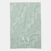 Linge De Cuisine Feuilles botaniques Turquoises modernes Monogramme (Vertical)