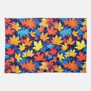 Linge De Cuisine Feuilles Colorées D'Automne Sur Arrière - plan Ble