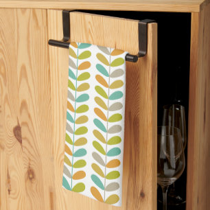 Linge De Cuisine Feuilles colorés sur Plante rétro Motif du milieu