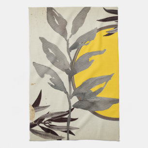 Linge De Cuisine Feuilles d'aquarelle jaune et gris