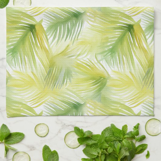 Linge De Cuisine Feuilles d'aquarelle tropicale (Plié)