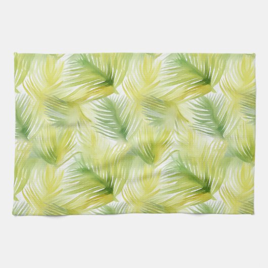 Linge De Cuisine Feuilles d'aquarelle tropicale (Horizontal)