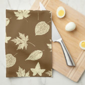 Linge De Cuisine Feuilles d'automne - beige et chocolat (Quart Plié)