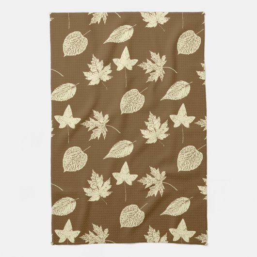 Linge De Cuisine Feuilles d'automne - beige et chocolat (Vertical)