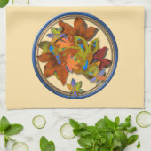 Linge De Cuisine Feuilles d'automne bleues cerclées (Plié)