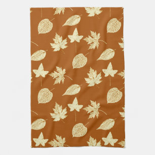 Linge De Cuisine Feuilles d'automne - brun rouille et crème