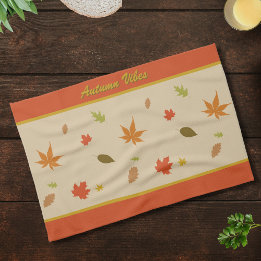 Linge De Cuisine Feuilles d'automne colorées avec texte personnalis