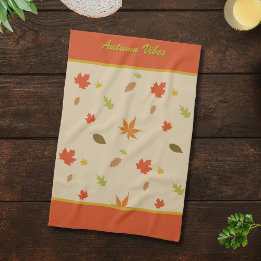 Linge De Cuisine Feuilles d'automne colorées verticales texte perso
