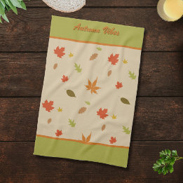 Linge De Cuisine Feuilles d'automne colorées verticales texte perso