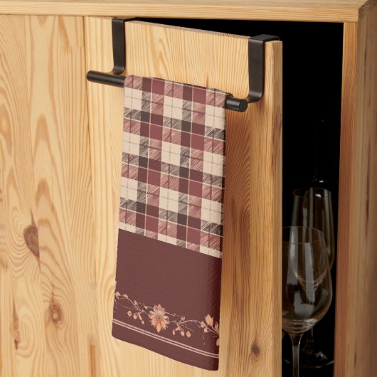 Linge De Cuisine Feuilles d'automne de Thanksgiving sur Brown Plaid (Pliage en tiers)