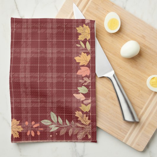 Linge De Cuisine Feuilles d'automne de Thanksgiving sur Plaid (Quart Plié)