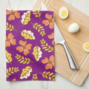 Linge De Cuisine Feuilles d'automne en chute chaude avec fleurs