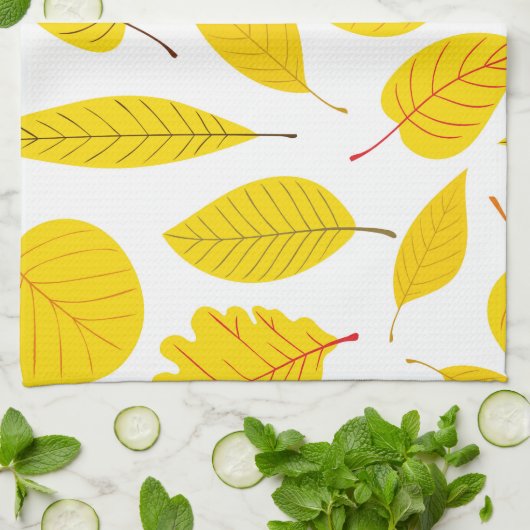 Linge De Cuisine Feuilles d'automne en jaune (Plié)