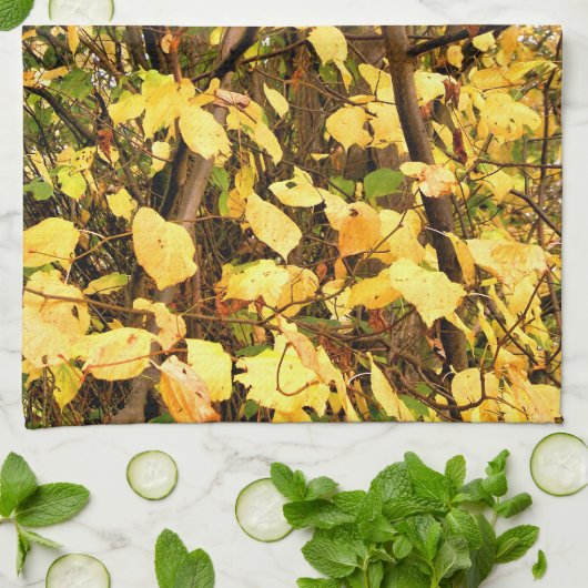 LINGE DE CUISINE FEUILLES D'AUTOMNE JAUNE (Plié)