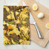 LINGE DE CUISINE FEUILLES D'AUTOMNE JAUNE (Quart Plié)