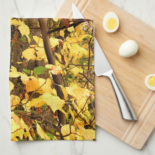 LINGE DE CUISINE FEUILLES D'AUTOMNE JAUNE (Quart Plié)