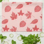 Linge De Cuisine Feuilles d'automne - orange corail et rose (Plié)