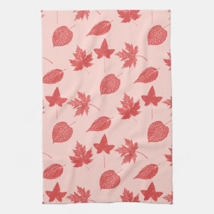 Linge De Cuisine Feuilles d'automne - orange corail et rose