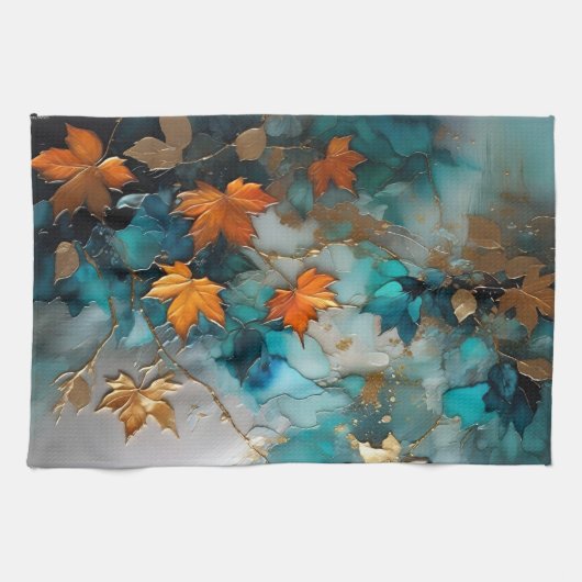 Linge De Cuisine Feuilles d'automne peintes en beaux-arts (Horizontal)