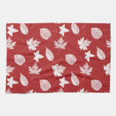 Linge De Cuisine Feuilles d'automne - rouge profond et blanc  (Horizontal)