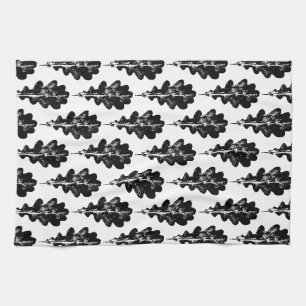 Linge De Cuisine Feuilles de chêne noir et blanc Motif d'impression