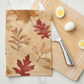 Linge De Cuisine Feuilles de Érable Rouges Marron Automne Rustique (Quart Plié)