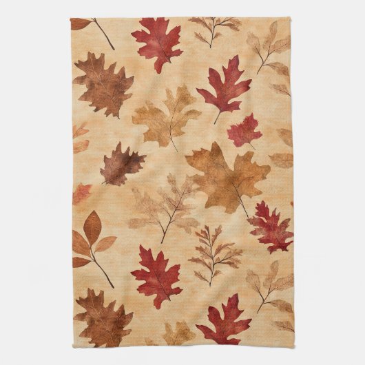 Linge De Cuisine Feuilles de Érable Rouges Marron Automne Rustique (Vertical)