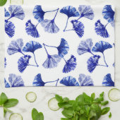 Linge De Cuisine Feuilles de gingko bleu et blanc (Plié)