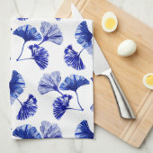 Linge De Cuisine Feuilles de gingko bleu et blanc (Quart Plié)