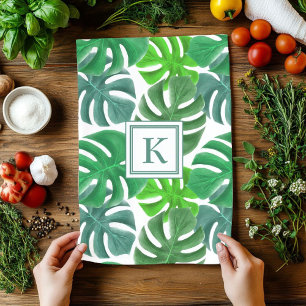Linge De Cuisine Feuilles de Monstera Deliciosa Motif Monogrammé