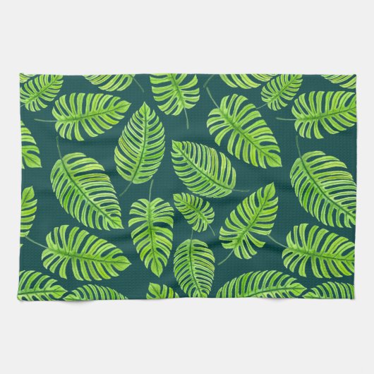 Linge De Cuisine Feuilles de Monstera, motif d'aquarelle tropicale (Horizontal)