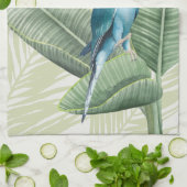 Linge De Cuisine Feuilles De Palme Avec Oiseau Bleu (Plié)