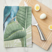 Linge De Cuisine Feuilles De Palme Avec Oiseau Bleu (Quart Plié)
