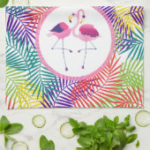 Linge De Cuisine Feuilles de palme tropicale stylisées et Flamants (Plié)