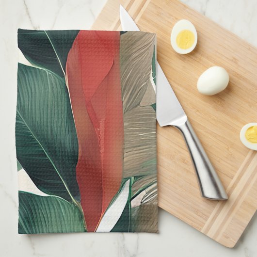 Linge De Cuisine Feuilles de palmier aux tons feutrés (Quart Plié)