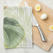 Linge De Cuisine Feuilles De Palmiers Avec Oiseau Blanc (Quart Plié)