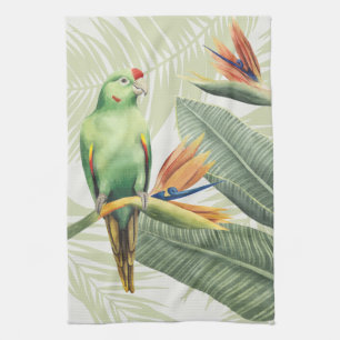 Linge De Cuisine Feuilles De Palmiers Avec Oiseau Vert