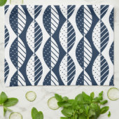 Linge De Cuisine Feuilles de style scandinave, bleu marine et blanc (Plié)